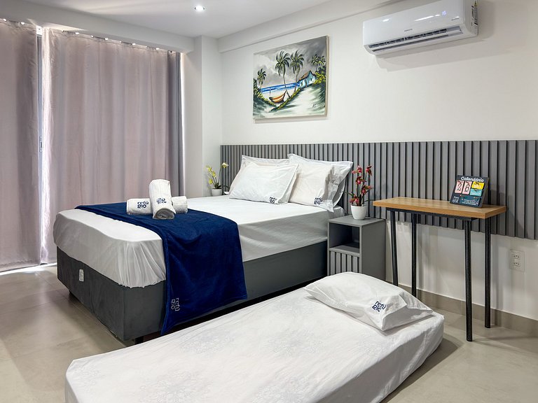 Apto Completo | Piscina c/ Vista | 120m da Praia