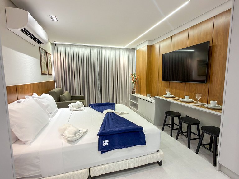 Studio c/ Vista Mar | Beira Mar e Piscina Rooftop