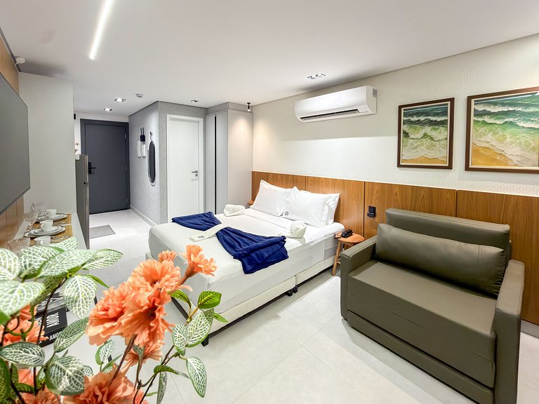 Studio c/ Vista Mar | Beira Mar e Piscina Rooftop